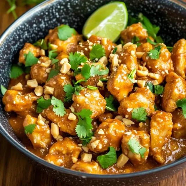 Chicken with Peanut Butter on a plate.