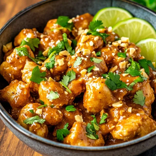 Chicken with Peanut Butter, featuring neatly arranged ingredients on a wooden countertop.