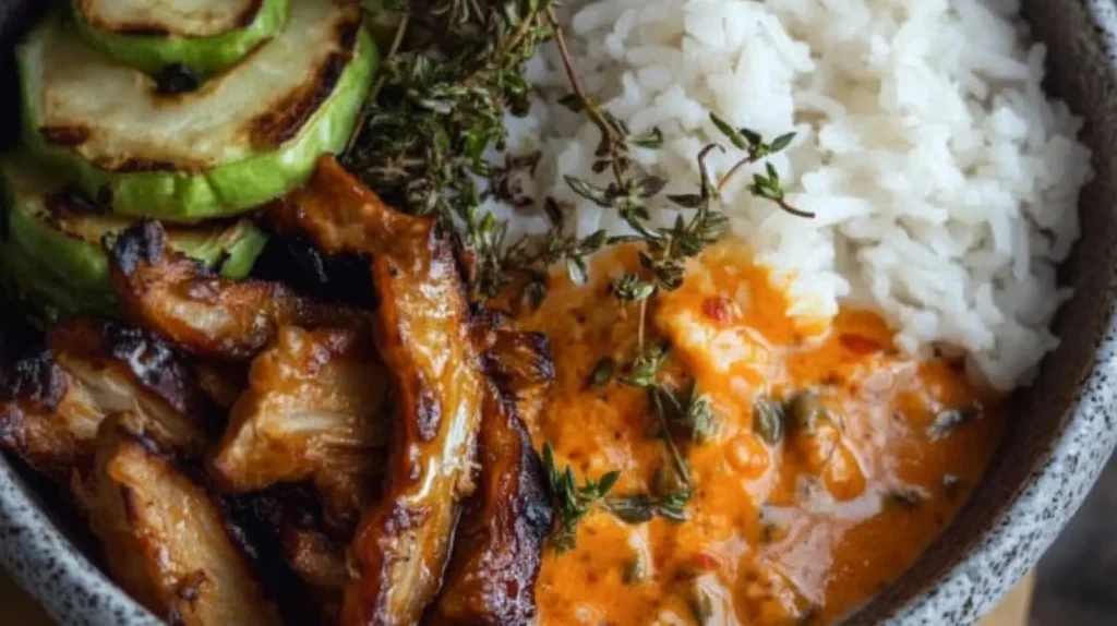 a plate of food with rice and vegetables